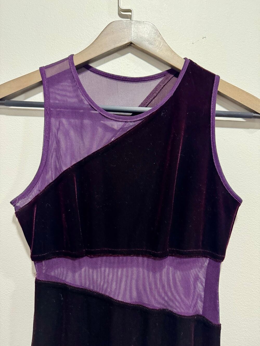 Vintage 90s Purple Velvet Mesh Cutout Maxi Dress Whimsigoth Goth